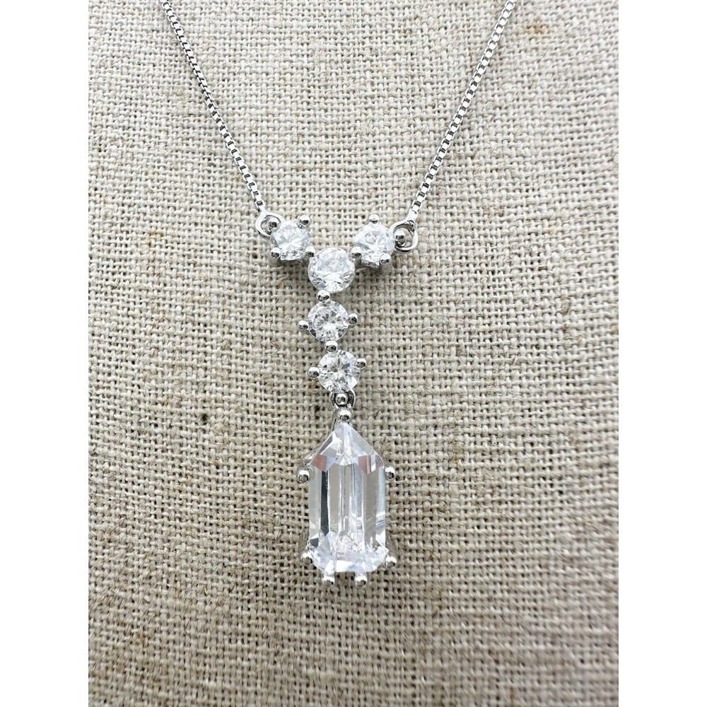 Platinum Over Sterling Silver Multi Cut C Z Pendant Necklace 17”